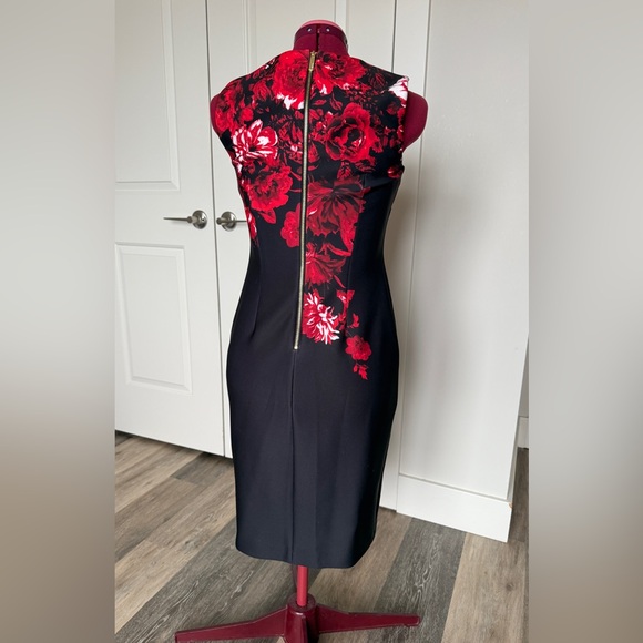Calvin Klein Border Print Sheath Dress Black and Red Floral - Picture 3 of 8
